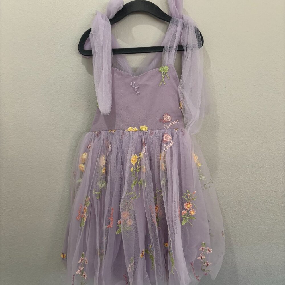 Arabella & Rose sleeveless dress with embroidery on netting over fabric